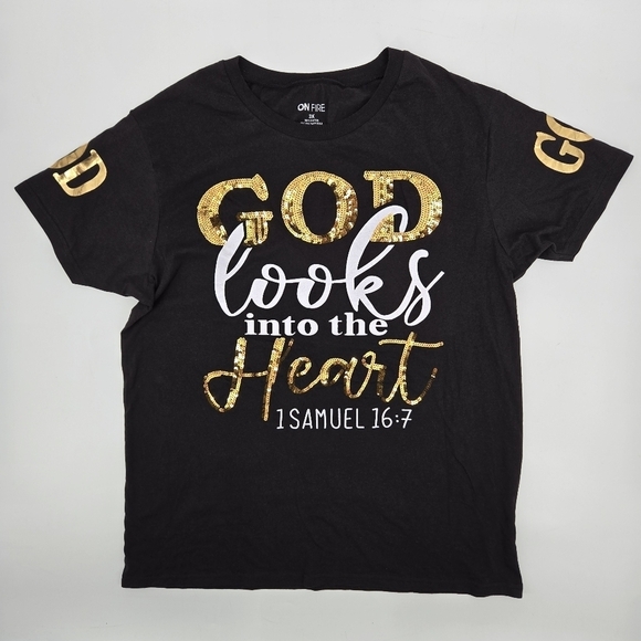 On Fire Tops - On Fire Black and Gold Spiritual Graphic T-Shirt